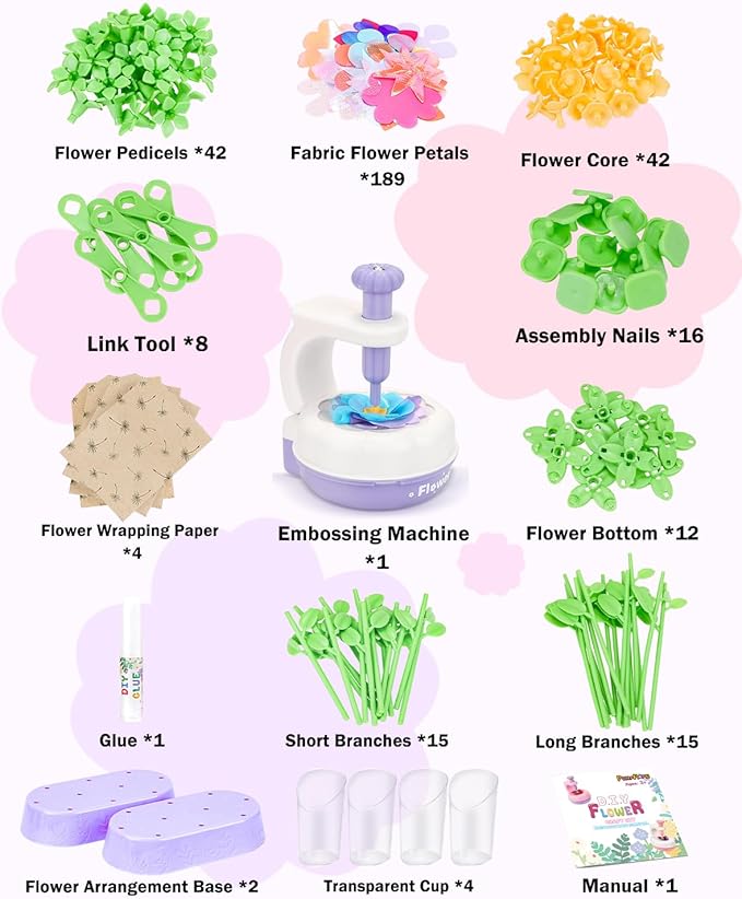 PERRYHOME Fabric Flower Bouquets Toys, 300+ Pcs DIY Flower Crafts for Kids, 2 Gameplays Educational Arts & Crafts Toy, Thanksgiving Birthday and Christmas Gift for 3 4 5 6 7 8 Years Toddler Girl