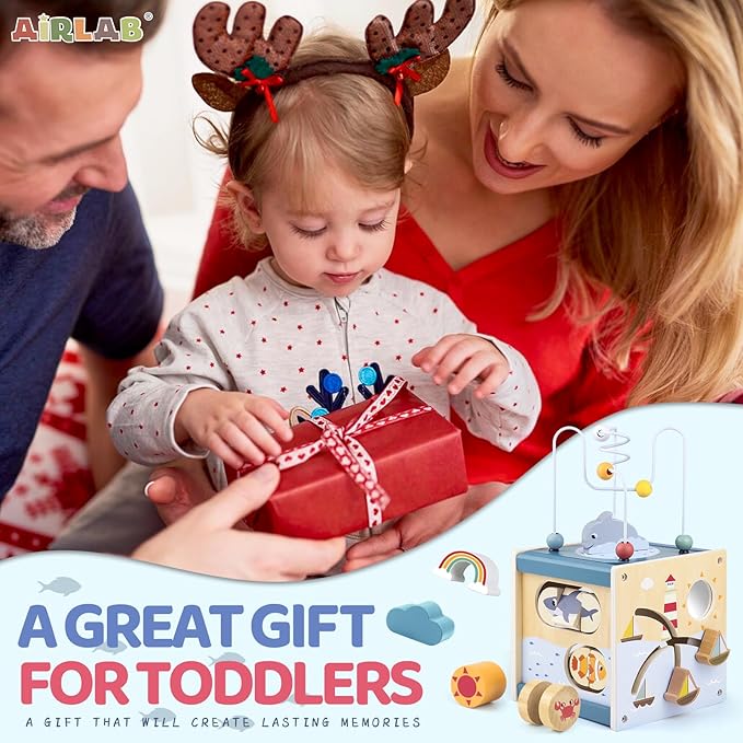 Wooden Activity Cube Montessori Toys for 1 Year Old Toddlers 12 Months + Toddler Learning Toys 1-3 Boys Girls Baby Sensory Interactive Birthday Gift