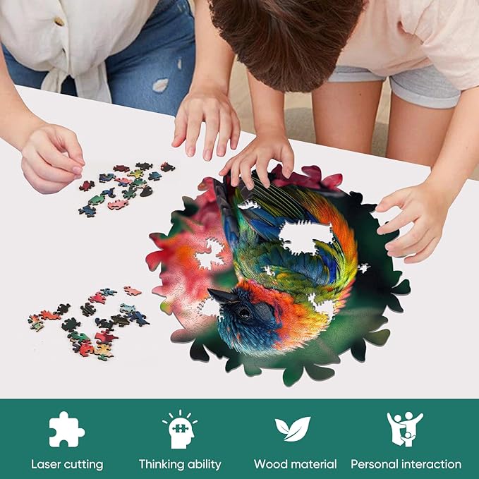 Wooden Puzzles for Adults, Finch Bird 200pcs, Medium, Irregular Shape, Tropical Style, Jigsaw Puzzle, 10.9 x 11.2 in