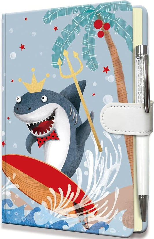 Shark Journal for Boys & Girls - Gift for Kids - Diary with Pen & Magnetic Closure, 192 Pages for Writing, 5.3"x7.5" Hardcover Lined Notebook