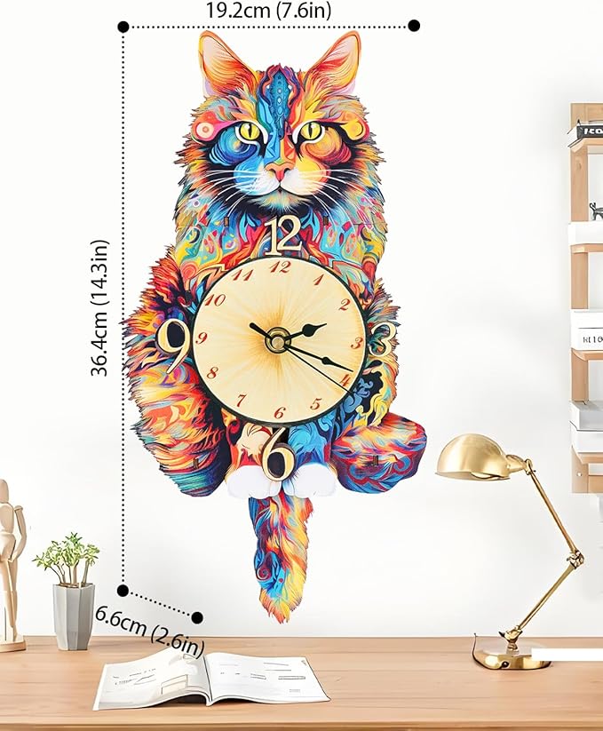 3D Wooden Puzzles for Adults, Maine Coon Cat Clock DIY Kit, Beginner 22 Pcs Wooden Puzzles, Creative Gift Ideas for Adults Teens