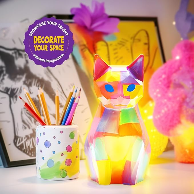Paint Your Own Cat Lamp Kit, Arts and Crafts for Kids Ages 8-12, Art Supplies Painting kit for Kids 6-12, Cat Night Light Toys Girls Boy Birthday Christmas Gifts for Kid Ages 3 4 5 6 7 8 9 10 11 12+