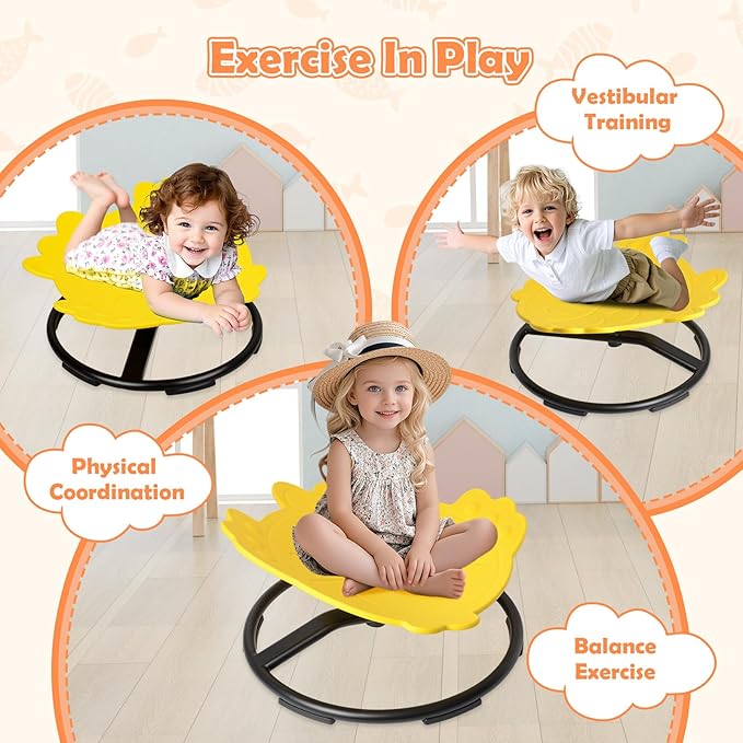 Spinning Chair for Kids, Sensory Integration Training Swivel Chair for Children with Autism & ADHD, for Balance & Body Coordination Training, Yellow Fish