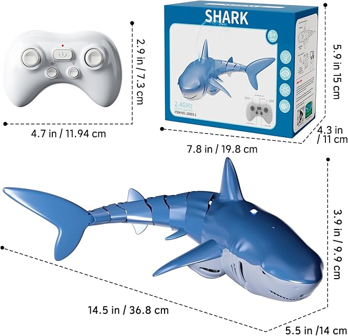 Remote Control Shark Toys for Boys Kids, 1:18 Scale High Simulation Shark for Pool, 2.4Ghz Electric RC Fish Boat Toys with Light & Spray, Toy Sharks Gifts for 6 7 8 9 Year olds Kid Boys Girls