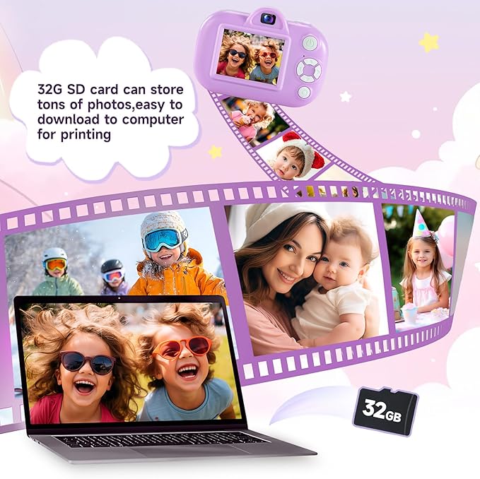 Kids Camera Digital Camera for Girls Age 3-8, 1080P Toddler Camera for Kids with 32GB SD Card, Toddler Girls Toys Age 6-8, Girl Toys for Ages 5-7
