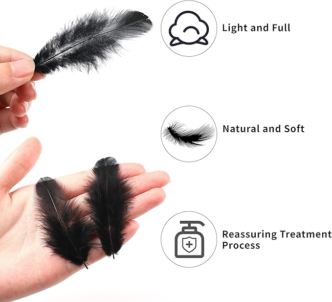 Soarer Black Craft Feathers Bulk - 300pcs 3-5inch Natural Feathers for Wedding Home,Dream Catcher Supplies,DIY Crafts and Halloween Holiday Party(Black)