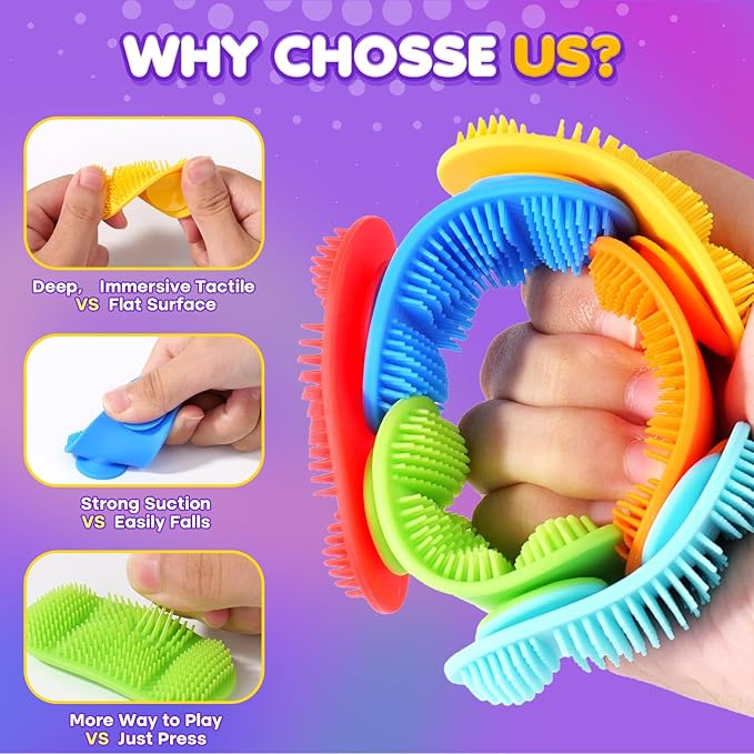 LESONG Fidget Sensory Toys for Kids: Layered Bristle Tactile Toys with Suction Cup for Autism Kids - Sensory Items for Desk Classroom - Fidgets for Students Calming Focus 6 Pack