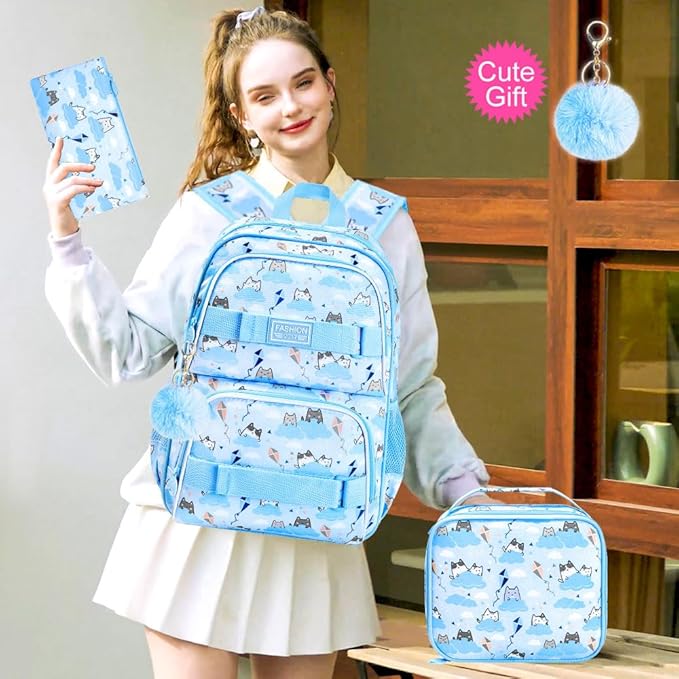 UFNDC Backpack for Girls, 17.5" Water Resistant Cat Galaxy Tie-Dye School Backpacks, Teens Bookbag for Women College Middle