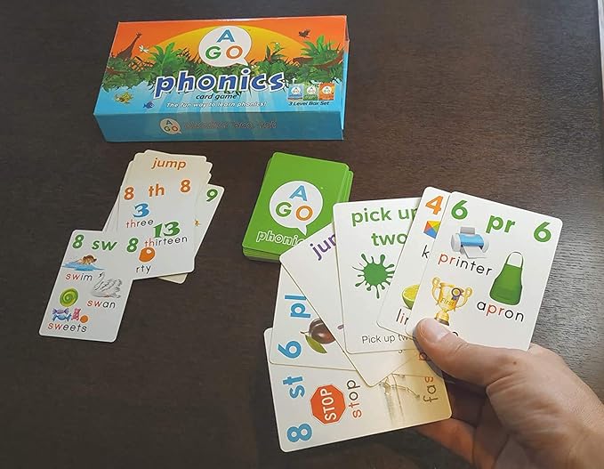 Phonics Card Game (3 Level Box Set). Build Reading Skills, Learn Words and Phonics Sounds While Playing a Fun Card Game! 3 x Playing Card Decks in a Magnetic Box