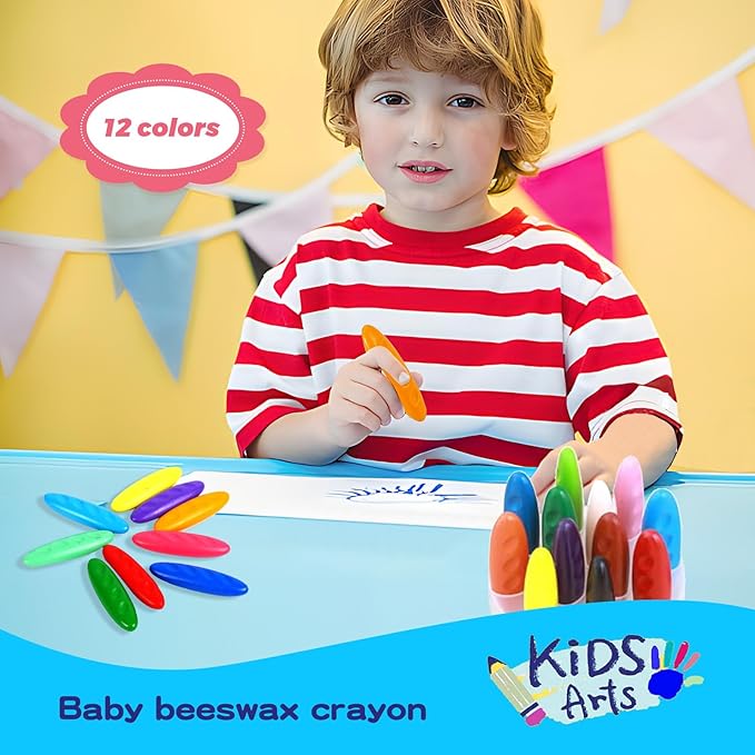 Peanut Crayons for Kids, 12 Colors Washable Toddler Non-Toxic Baby for ages 2-4, 1-3, 4-8, Coloring Art Supplies, Gift for Boys and Girls Back to School