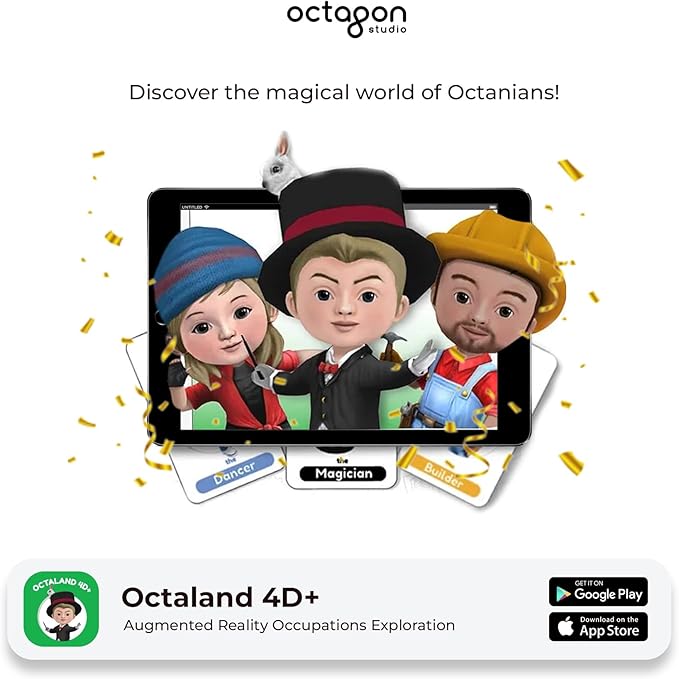4D+ Augmented Reality Flashcards for Kids – Educational STEM Cards with Free App – Interactive Learning for Ages 4+ (Octaland 4D+)
