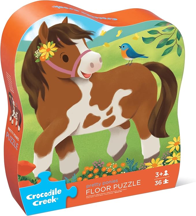 Crocodile Creek Jigsaw Puzzle, 36 Piece for Kids 3 Years and Up, Heavy-Duty Shaped Box for Storage, Finished Puzzle Size 18 x 24 inches, Pretty Ponies