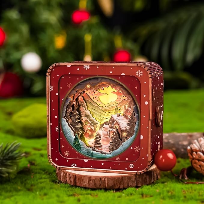 3D Puzzle Nightlight-DIY LED Light Winter Night Wooden Puzzle-Art Lamp and Craft Kits for Kids and Adults-Birthday Gifts Toys-Home Desk Decor Family Game