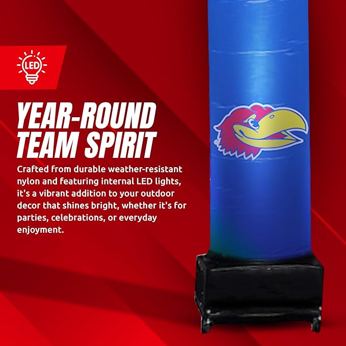 NCAA Kansas (KU) Football Wacky Waving Inflatable Tube Guy with LED Lights & Built-in Blower - 6" x 36" x 96" Inflatable Tube Man Crazy Sports Fan Outdoor Party Decoration