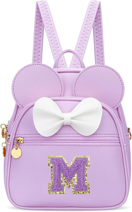 KKXIU Girls Initial Bowknot Cute Mini Backpack for Toddler, Travel Small Girl Backpacks, Personalized Trendy Stuff Gift for Little Girls and Kids(M, Purple)