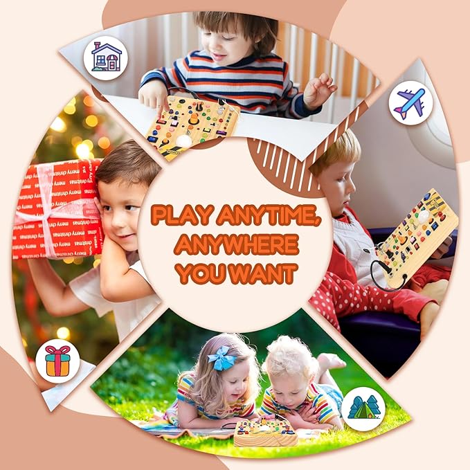 Busy Board with 19 LED Light Switches, Montessori Toys for 1 2 3 Years Old, Wooden Sensory Board, Toddlers Toys Activity Travel Toys for 1 2 3 Year Old Boy & Girl Birthday Gift (Big)