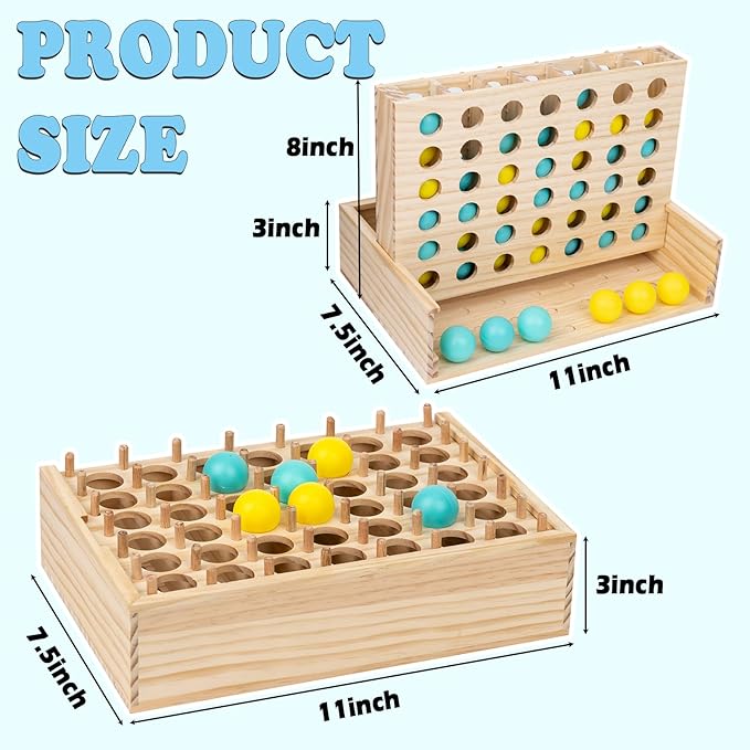 Wooden 4 in a Row & Bounce Ball Games,Two-in-One Four in a Row Game and Bounce Ball Party Game, Bounce Off Game for Friends and Family