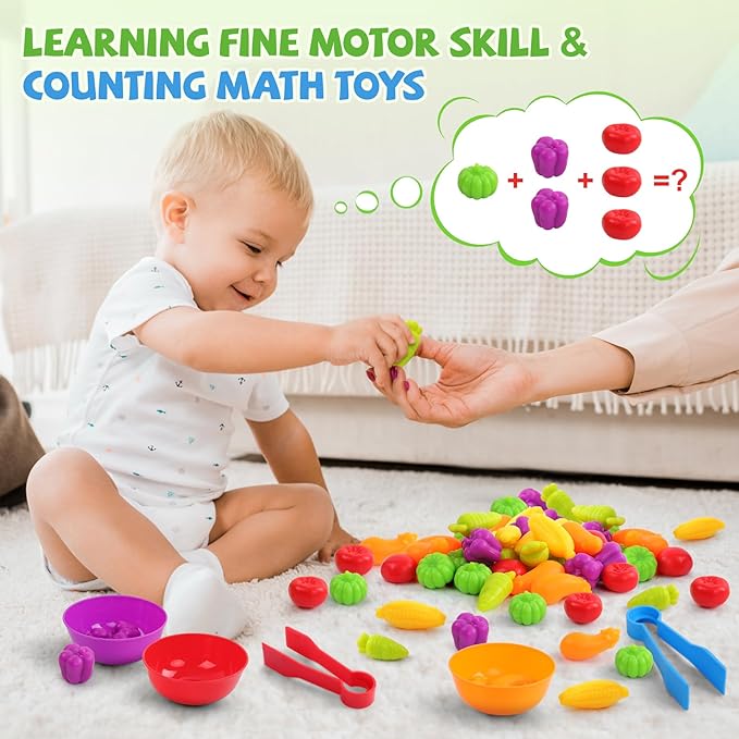 Counting Vegetables Matching Games Sensory Toys with Sorting Bowls Preschool Learning Activities Color Classification Montessori Educational Toys Set Gift for Boys Girls Toddlers Toys Age 3+