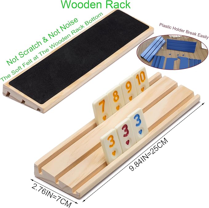 Upgraded Rummy Game Set, 6 Players Edition with 6 Tile Holders and 160 Rummi Tiles, Family Classic Board Games for Adults & Kids