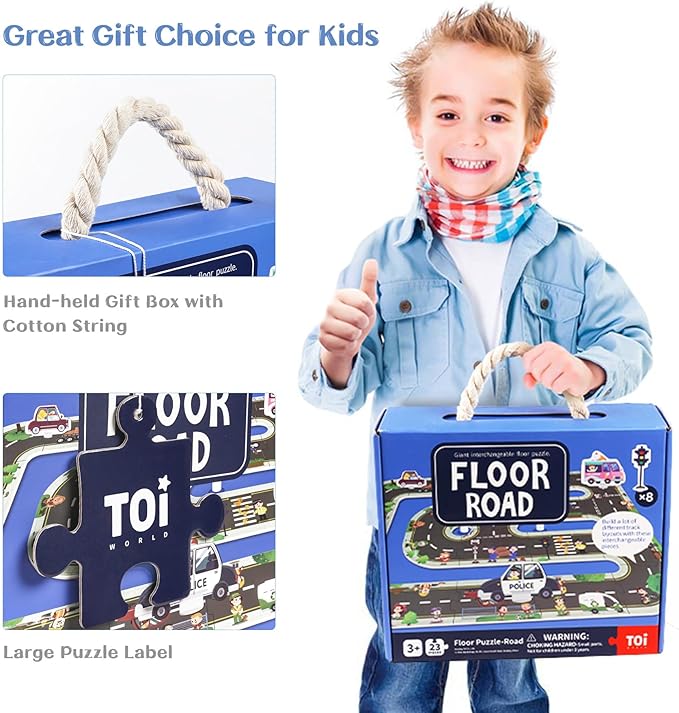 TOI Gaint Floor Puzzle for Kids Ages 3 and Up, 2x3 Feet Road Floor Puzzles for Toddlers 3-5, Extra Large Preschool Learning Jigsaw Puzzles for Boys and Girls