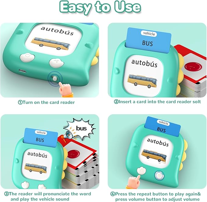 Kidzdo Talking Flashcards for Toddlers, 520 Bilingual Spanish English Sight Words Educational Learning Toy, Birthday Xmas Gift for Kids 2 3 4 5 6, Pocket Speech Therapy Toys for Autism Children