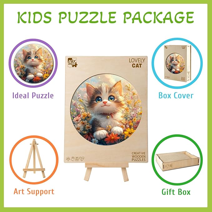 Wooden Puzzles for Kids Ages 4-6, Lovely Cat 50 Pieces Kids Puzzle, Children Birthday Easter Puzzle Gift Idea, Educational Puzzles Toys for Boys and Girls (11.4 * 11.4in)