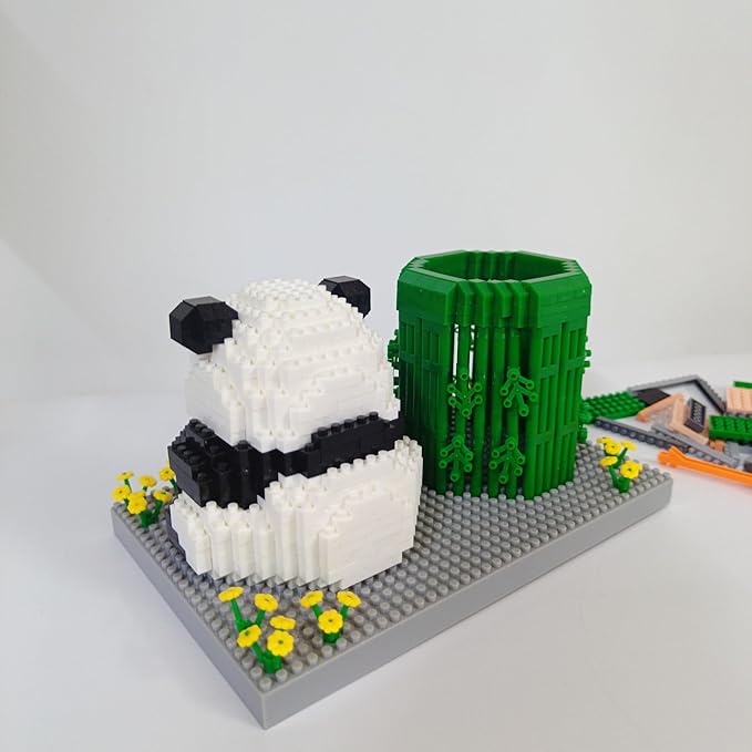 Panda Pen Holder Micro Mini Building Block Toy - Assemble Your Own, Ideal for Students' Educational Fun and Office Workers' Desk Decoration