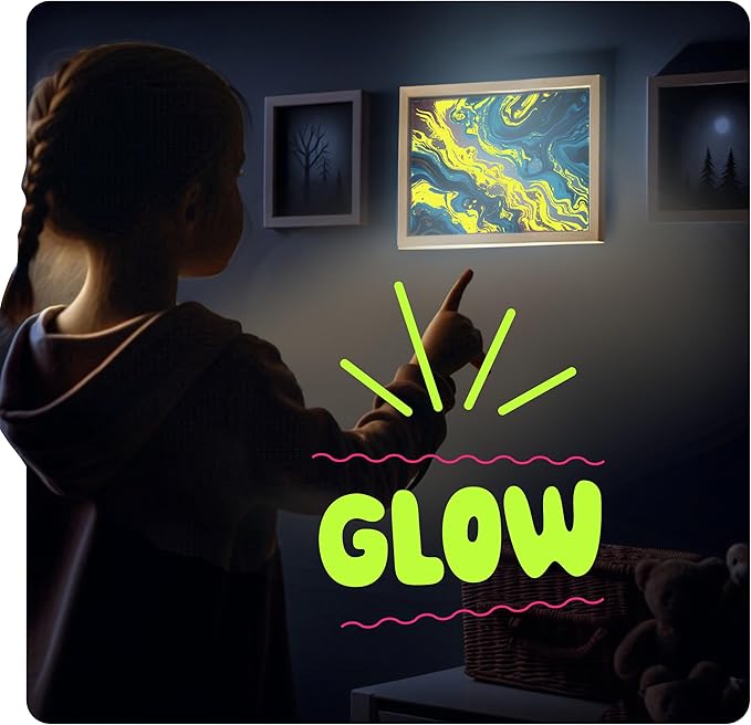 Dan&Darci Glow in The Dark Marble Paint Kit for Kids - Water Marbling Painting Art Set for Boys & Girls Ages 6, 7, 8, 9, 10, 11, 12 Year Old - Kid Crafts Birthday Gifts Toys - Arts Craft Activities