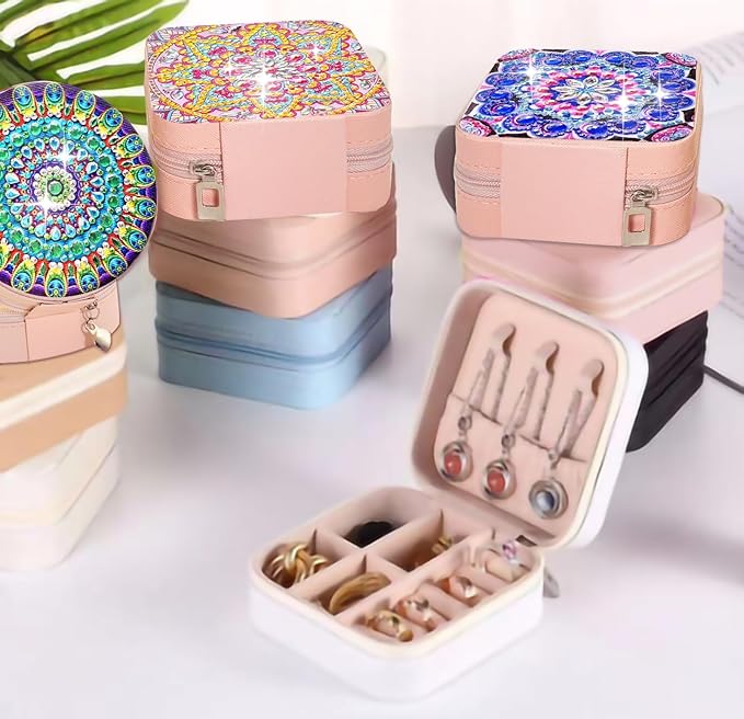 Diamond Art Jewelry Boxes Kits for Adults with Painting Accessories Gem Tools Crystral dots Paint Craft for Girl Women Kids Teen Gifts Mandral (Pink)