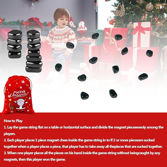 20 Pcs Christmas Magnetic Chess Game, Magnetic Chess Game with Stones Magnet with String Magnetic Board Games Puzzle Strategy Games Family Gatherings Board for Kids & Adults New Year's Gift
