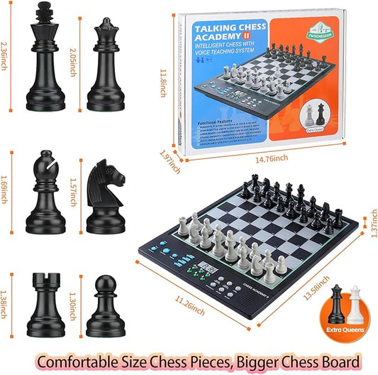 Advanced Electronic Chess Board, Smart Computer Chess Set, AI Voice Coach Learning for Kids, ELO 2200+ for Improving Players, Magnetic Large Pieces & Board Perfect for Adults, LCD Display(Black)