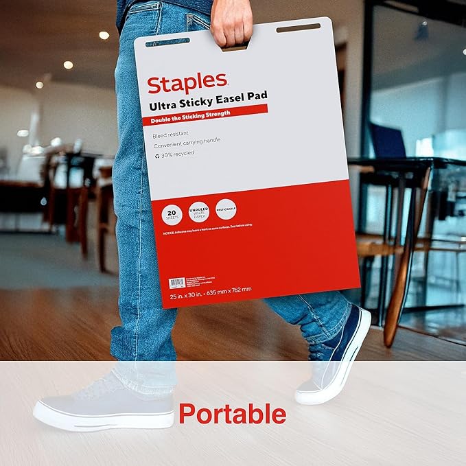 Staples Ultra Sticky Wall Easel Pad, 25" x 30", 20 Sheets/Pad, 3 Pads/Pack (ST62840)