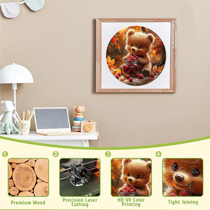 Wooden Puzzles for Kids Ages 4-6 - Berry Bear 50 Pieces Children Puzzles - Large Pieces Kids Puzzle with Unique Shapes - Educational Puzzles Toys for Boys and Girls (11.4 * 11.4 in)