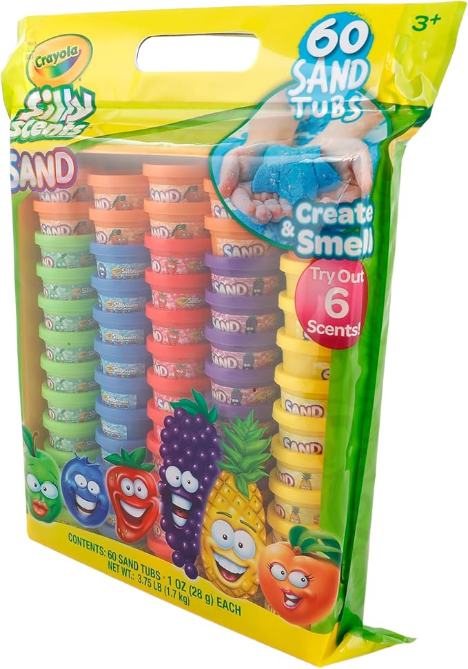 Crayola Play Sand, Silly Scents | 60 x 1oz Tubs of Moldable Play Sand in 6 Bright Colors | Christmas Party Favors for Kids Goodie Bags, Classroom Prizes, Sensory Bin Toys, Bags