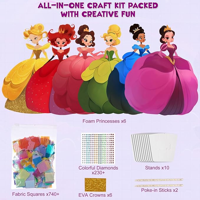 Poke Art Kits for Girls, Arts and Crafts for Kids 4-8, DIY Creative Activity Toys, Birthday Gifts for Girls 4 5 6 7 8 9 10 (Princess)