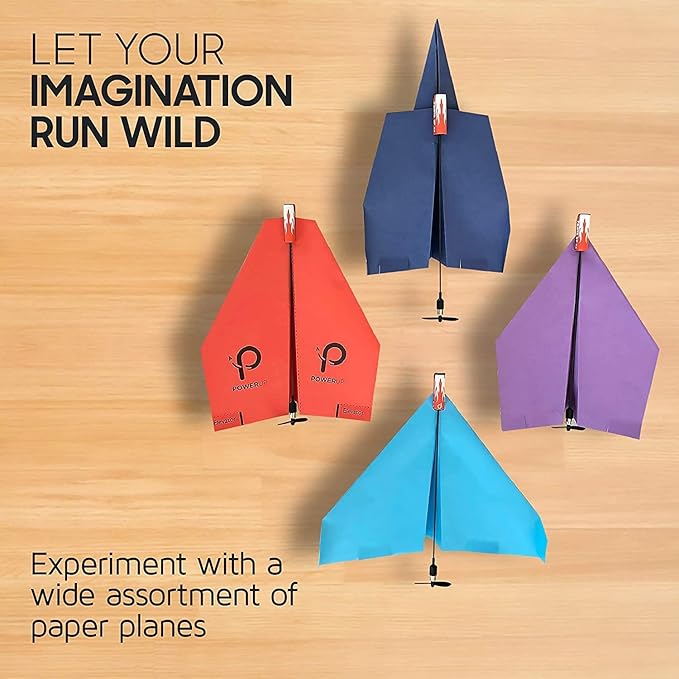 POWERUP 2.0 Paper Airplane Conversion Kit (2 Pack – Red & Blue) – Electric Motor Engine for Paper Planes | Fly Over 30 Seconds | STEM Toy for Kids & Adults, Durable Carbon Fiber Propeller