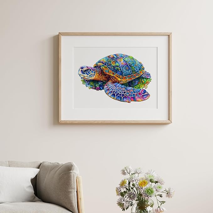 Jigfoxy Wooden Puzzles for Adults, Sea Turtle Wood Puzzles Adult, Unique Animal Shape Wooden Jigsaw Puzzles for Adults, Birthday Gifts for Puzzle Lovers, Family, Friend (L-13.3 * 8.9in-220pcs)