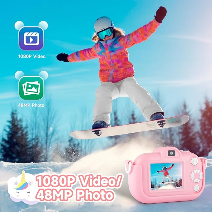 Kids Camera Digital Camera for Age 3-8, 1080P Toddler Selfie Camera for Kid with Cute Cover, Toddler Girls Toys Age 6-8, Christmas Birthday Gifts for Children Kid