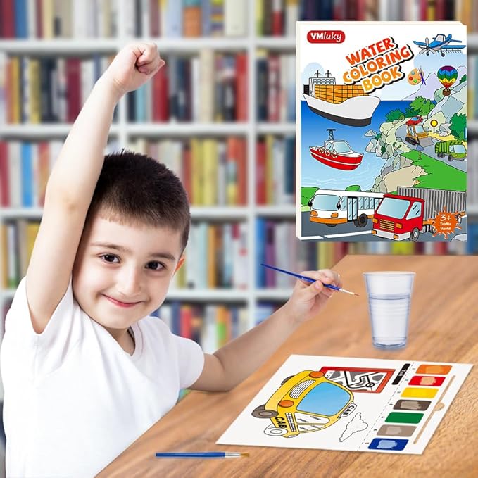 Paint with Water Books for Kid,Transport Coloring Book with Watercolor Paint Set Kids,Travel Coloring Kit,Arts and Crafts Suitable for Birthday