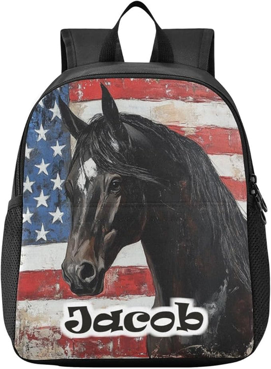 Flag Horse Toddler Backpack for Boys Girls 3-6 Mini Backpacks for Elementary Lightweight Kids Bookbag for Preschool Kindergarten for Travel School