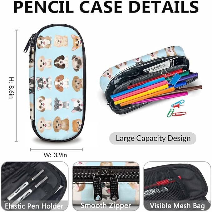 Dog Backpack with Lunch Box, Set of 3 School Backpacks Matching Combo, Cute Blue Bookbag and Pencil Case Bundle
