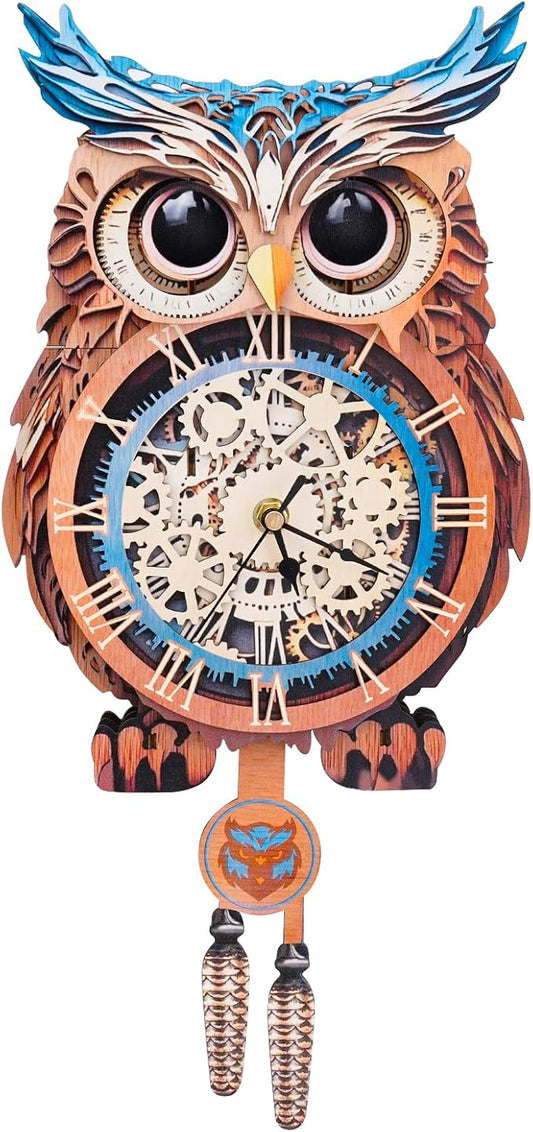 3D Wooden Puzzles for Adults Owl Clock - Model Building Kit Clock Puzzle Creative Craft Gift Home Deco for DIY Enthusiasts, Brain Teaser Building Set Birthday Gifts