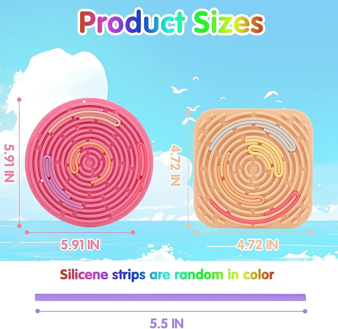 2-Pack Sensory Activity Board for Kids, Double-Sided Fidget Toy with 20 Silicone Strips(Color in ramdon), Montessori-Inspired Fine Motor Skill Toy for Autism, ADHD, Anxiety Relief, Ages 3+
