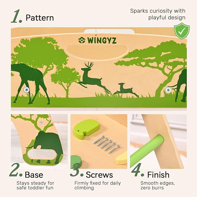 Wingyz 8-in-1 Pikler Triangle Set with Cushion-Wooden Baby Climbing Toys with Arch, Ramp & Ladder | Montessori Toddler Climber Indoor Jungle Gym for 1-3 Year Olds (Green)