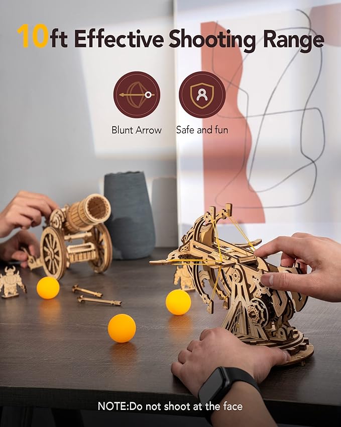 ROKR DIY Wooden Catapult Kit-3D Wooden Puzzle for Adults-Wood Ballista Model Building Kit-STEM Gift for Boys and Girls