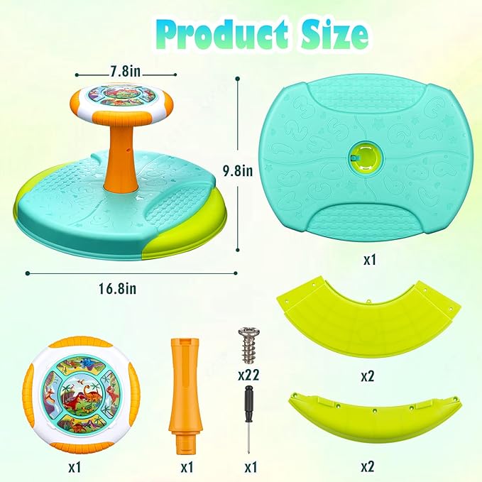 Dinosaur Sit and Spin Toys for Toddlers 1-3, 360° Toddler Spinning Seat with LED Lights and Music Christmas Birthday Gift for 1 2 3 Years Old Boys Sensory Toys Toddler Activities