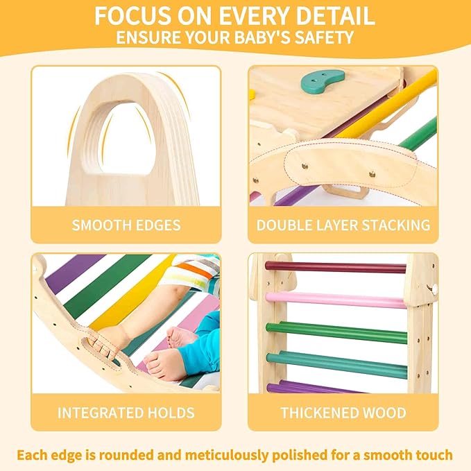 7in1 Extra Large Pikler Triangle Set, Indoor Climbing Toys for Toddlers, Foldable Wooden Montessori Climbing Set with Arch, Ramp & Ladder Baby Indoor Playground Jungle Gyms for Toddlers