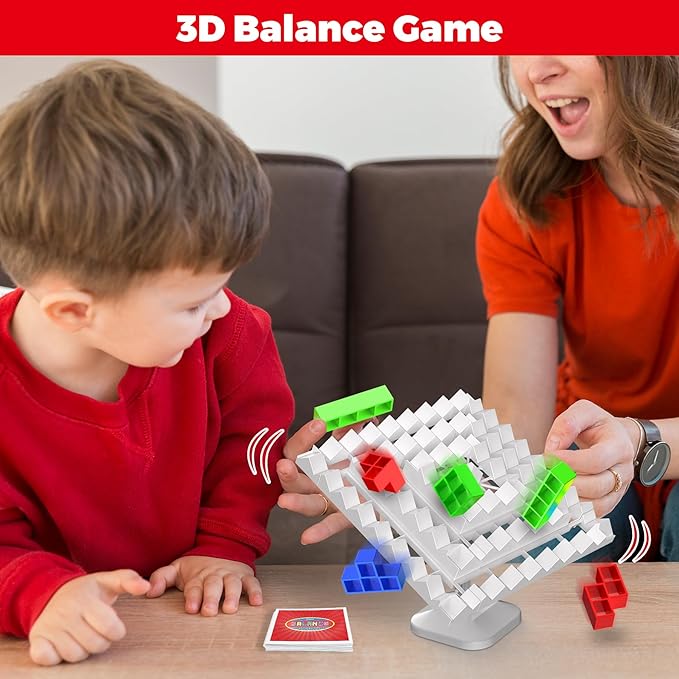 Tower Building Balance Board Game, Stacking Game for Family, 360° Drop Tower Swing Stacking Desktop Game for Teens & Adults, Parties Fun Games