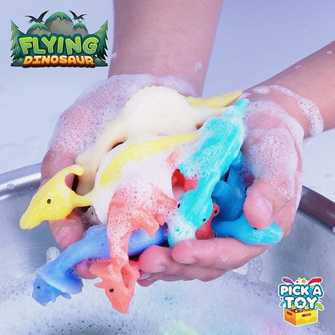 PICK A TOY Stretchy Slingshot Dinosaur Toys – 36 Mini Rubber Dinosaurs, Party Favors, Kids Prizes, Easter Egg Fillers, Finger Flingers Flying Chicken Toy