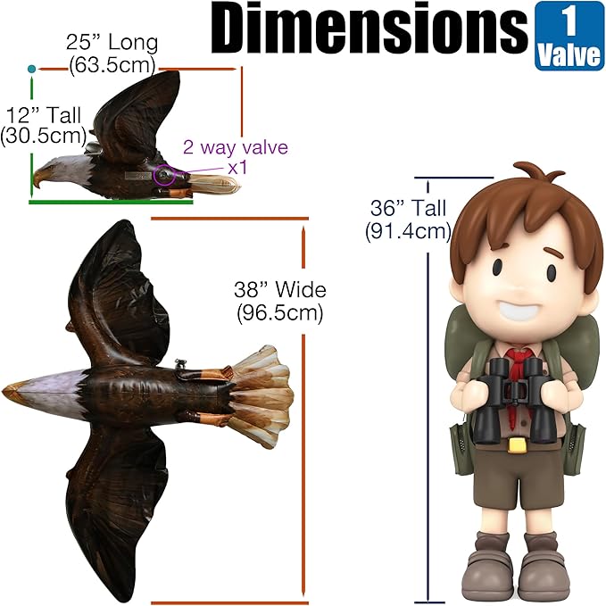 Jet Creations 38" Wingspan Inflatable Bald Eagle, Dark Brown, Realistic Wild Animal Figure, Patriotic Bird, Theme Parties, Pool Fun, Home Yard Décor
